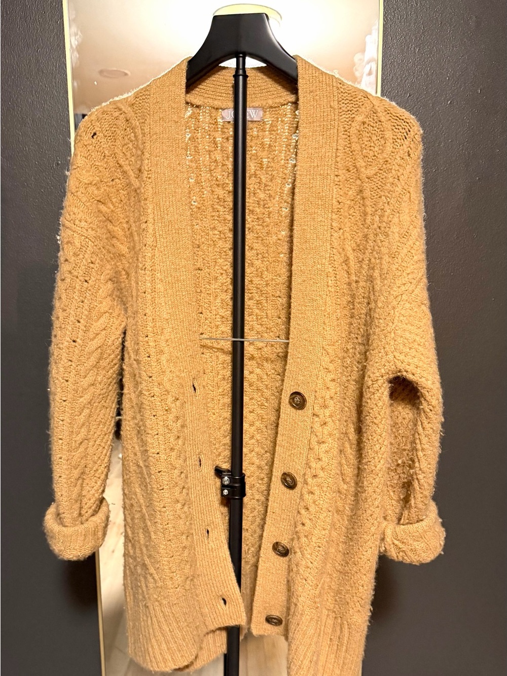 J.Crew Camel Cable Knit Long Cardigan Sweater Button Front